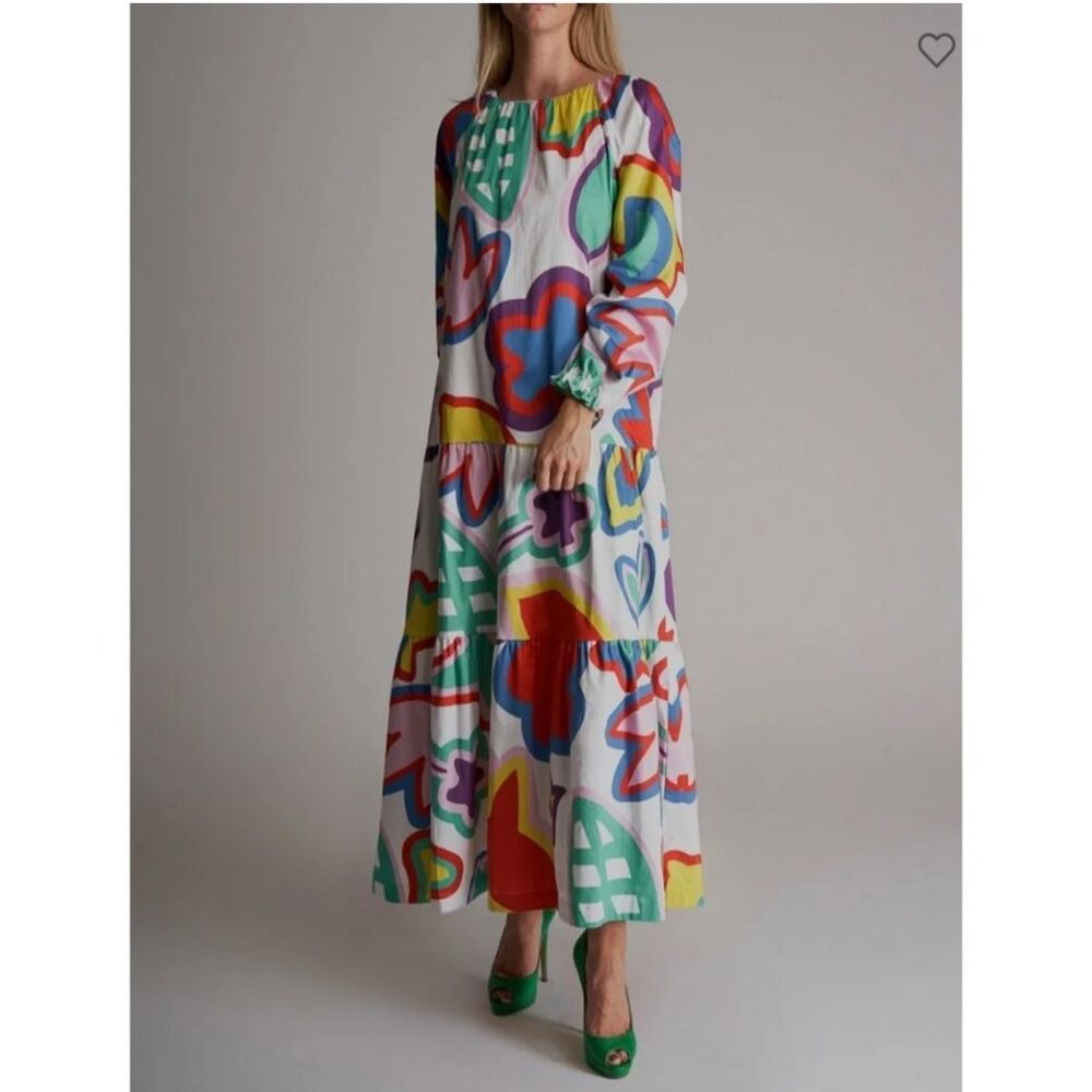 MIRA MIKATI Floral Flared Maxi Dress In Multicolour Eu Size 36